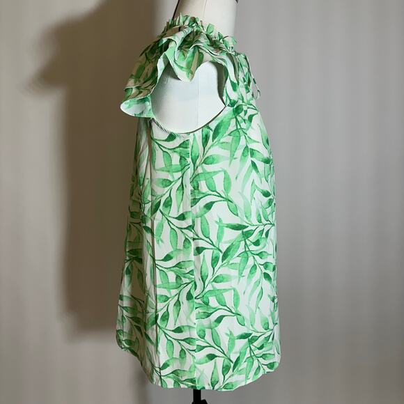 NWT First Love Green Tropical Leaf Print Flutter Sleeve Blouse Womens Size Small - Picture 3 of 9